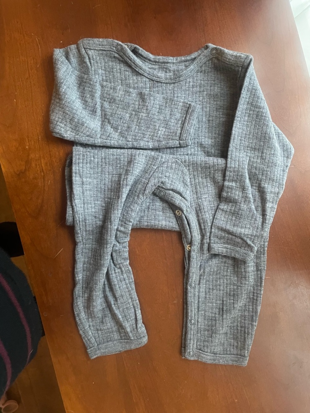 808 Merino Wool Ribbed PJ One-Piece - Gray